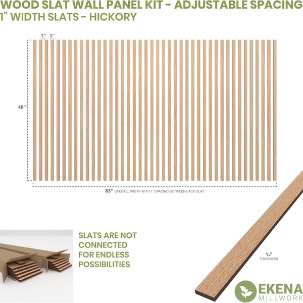 48H X 1/4T Adjustable Wood Slat Wall Panel Kit W/ 1W Slats, Hickory Contains 42 Slats